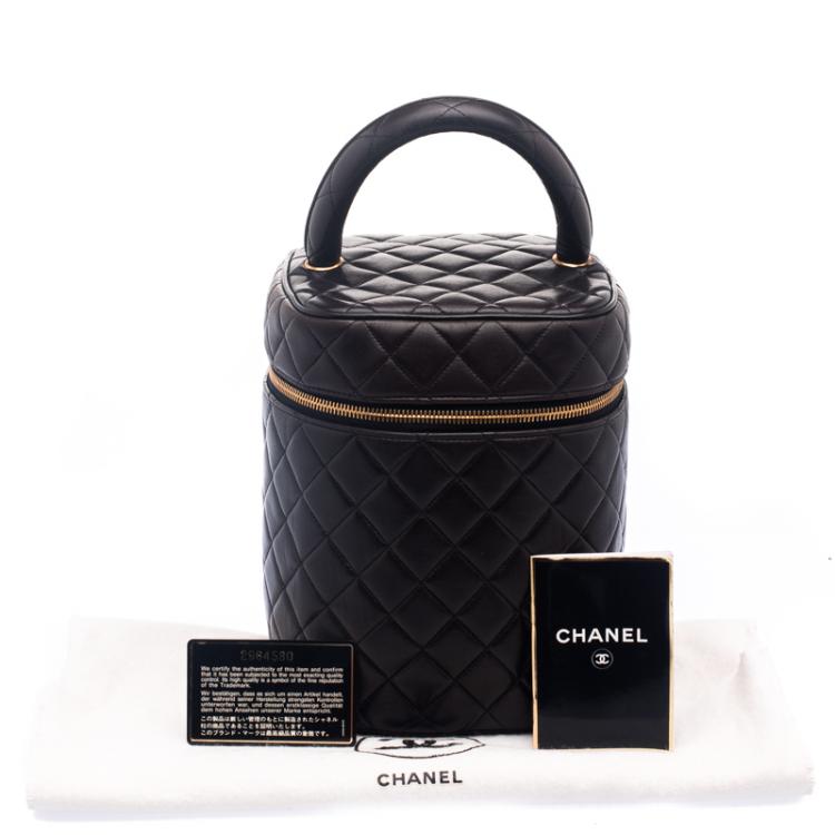 Pre Owned Chanel Dark Brown Quilted Leather Vanity Case