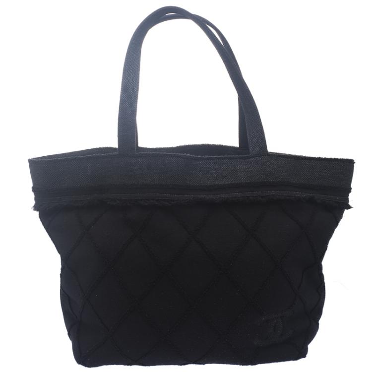 Chanel Black Quilted Terry Cloth Cotton Beach Bag Chanel | The Luxury Closet