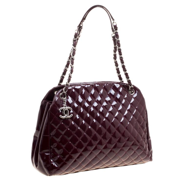 Pre Owned Chanel Burgundy Quilted Patent Leather Just Mademoiselle Bowling Bag