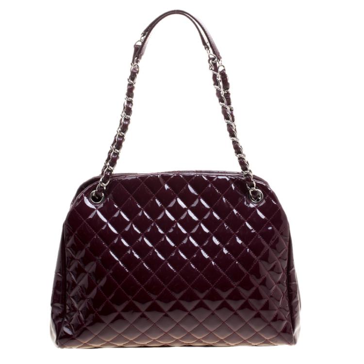 Pre Owned Chanel Burgundy Quilted Patent Leather Just Mademoiselle Bowling Bag
