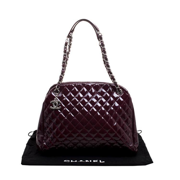 Pre Owned Chanel Burgundy Quilted Patent Leather Just Mademoiselle Bowling Bag