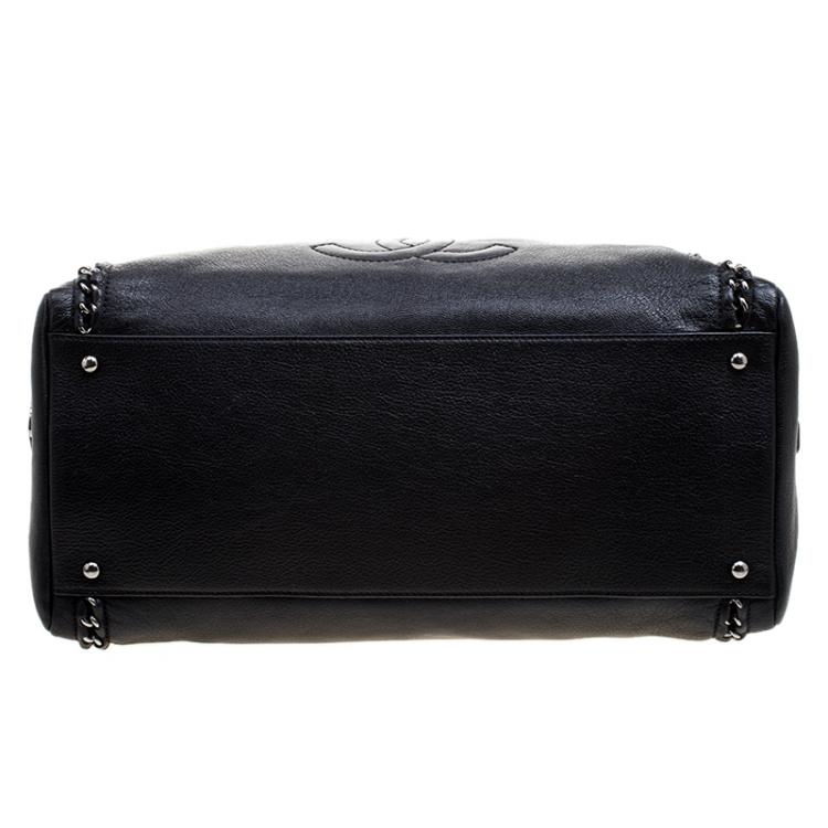 Pre Owned Chanel Black Leather Large Chain Trim Luxe Ligne Bowler Boston Bag