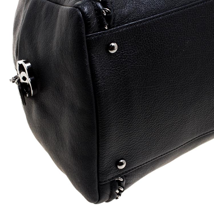 Pre Owned Chanel Black Leather Large Chain Trim Luxe Ligne Bowler Boston Bag