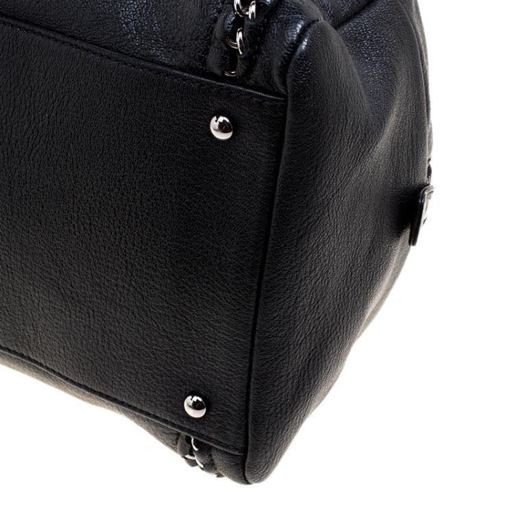 Pre Owned Chanel Black Leather Large Chain Trim Luxe Ligne Bowler Boston Bag