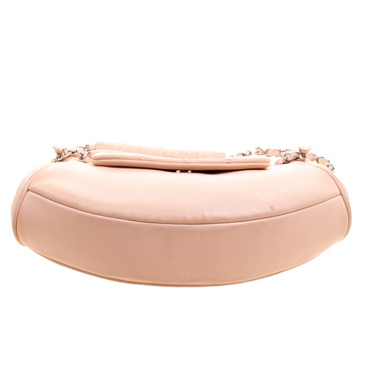 Pre Owned Chanel Peach Leather Accordion Flap Hobo