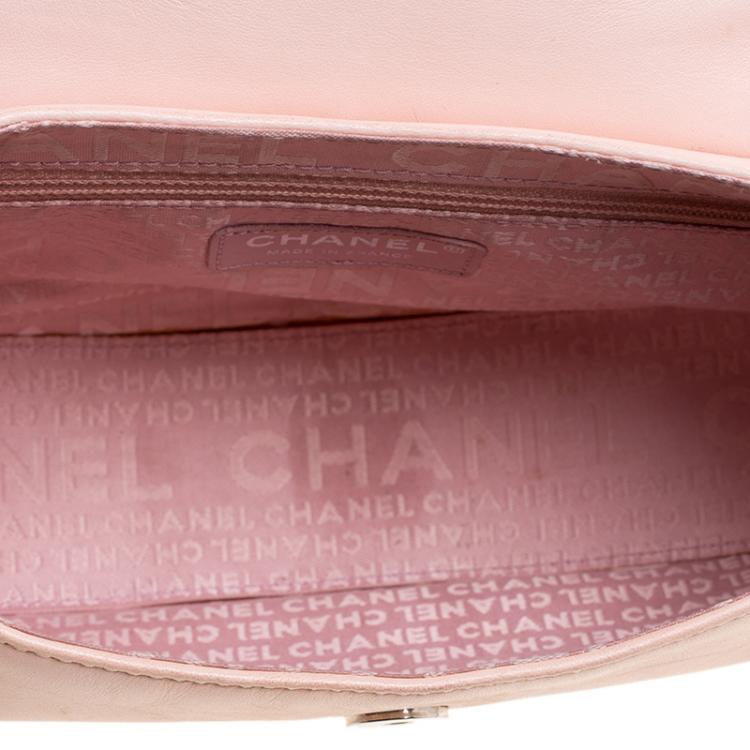 Pre Owned Chanel Peach Leather Accordion Flap Hobo