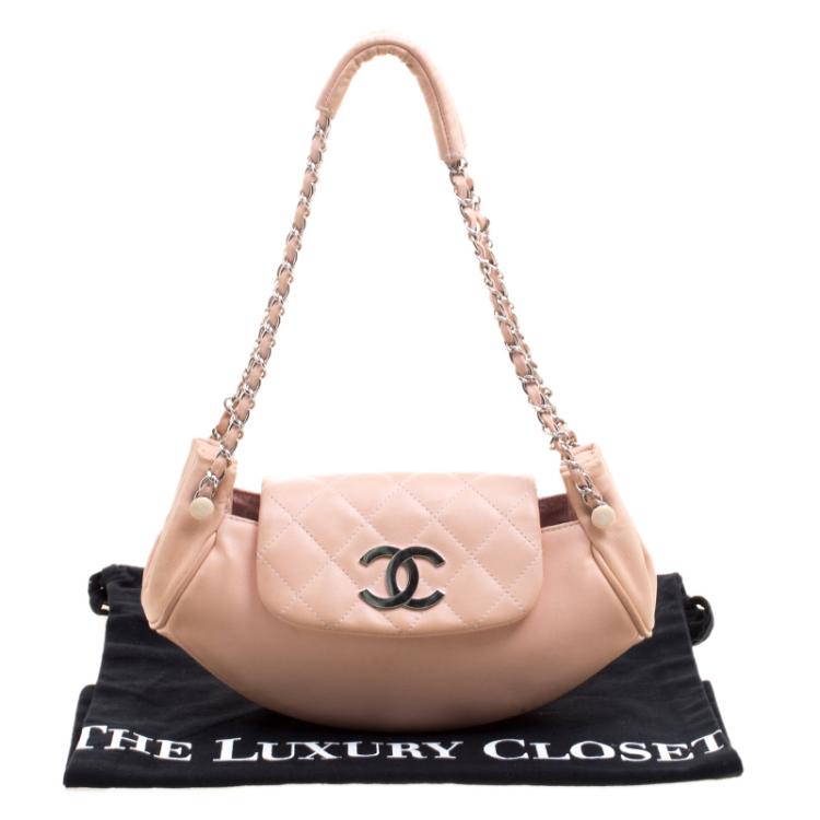 Pre Owned Chanel Peach Leather Accordion Flap Hobo