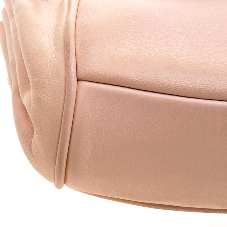 Pre Owned Chanel Peach Leather Accordion Flap Hobo