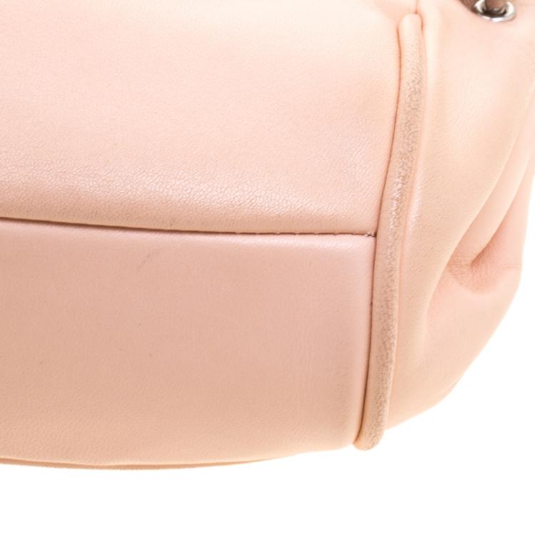 Pre Owned Chanel Peach Leather Accordion Flap Hobo