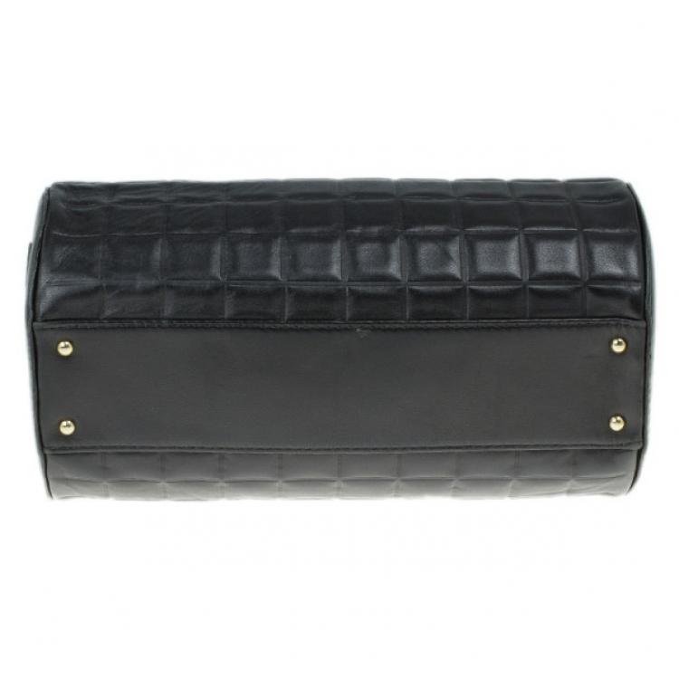 Pre Owned Chanel Black Leather Chocolate Bar Barrel Bag