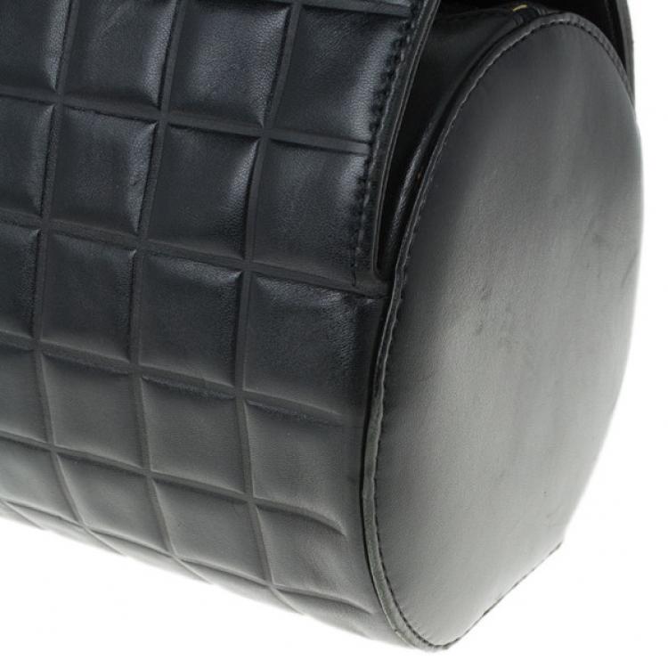 Pre Owned Chanel Black Leather Chocolate Bar Barrel Bag