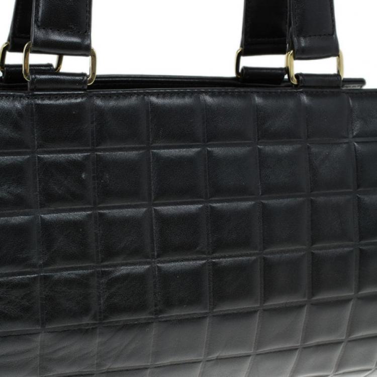 Pre Owned Chanel Black Leather Chocolate Bar Barrel Bag