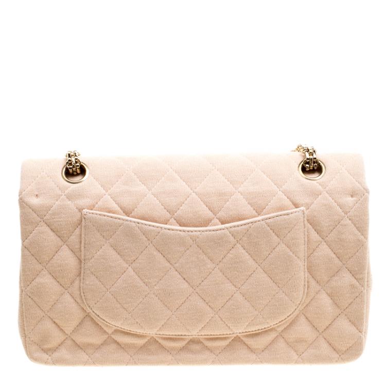 Pre Owned Chanel Biege Quilted Jersey Medium Bijoux Chain Classic Single Flap Bag