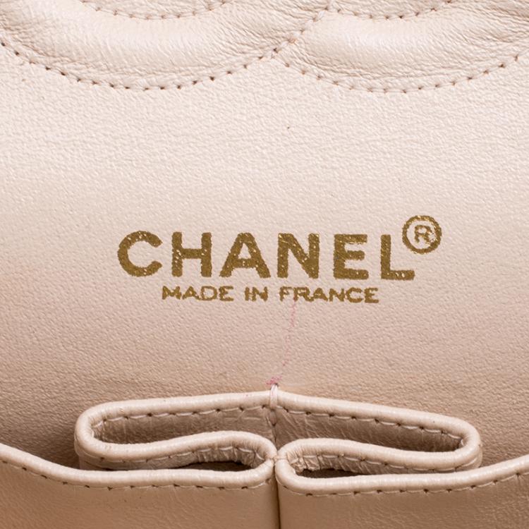 Pre Owned Chanel Biege Quilted Jersey Medium Bijoux Chain Classic Single Flap Bag