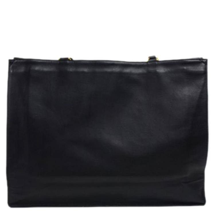 Pre Owned Chanel Black Leather CC Vintage Shopper Tote