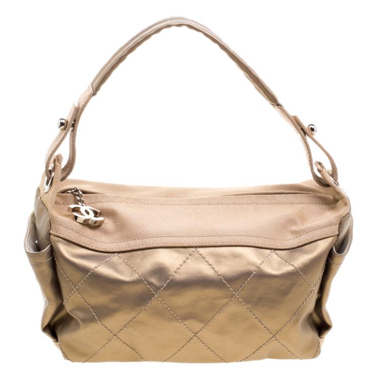 Chanel Metallic Champagne Gold Quilted Biarritz Hobo Bag 183ccs28