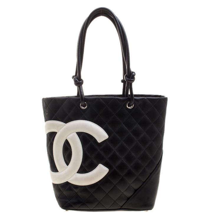 Chanel Black/White Quilted Leather Small Cambon Ligne Bucket Tote