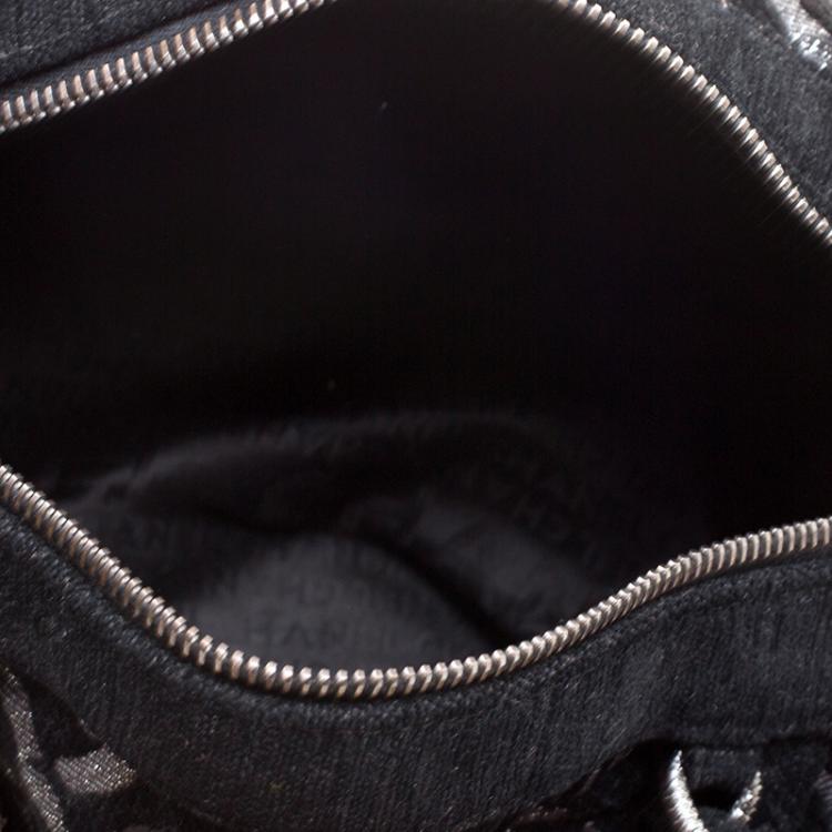 Pre Owned Chanel Black/Silver Denim Chain Print CC Satchel