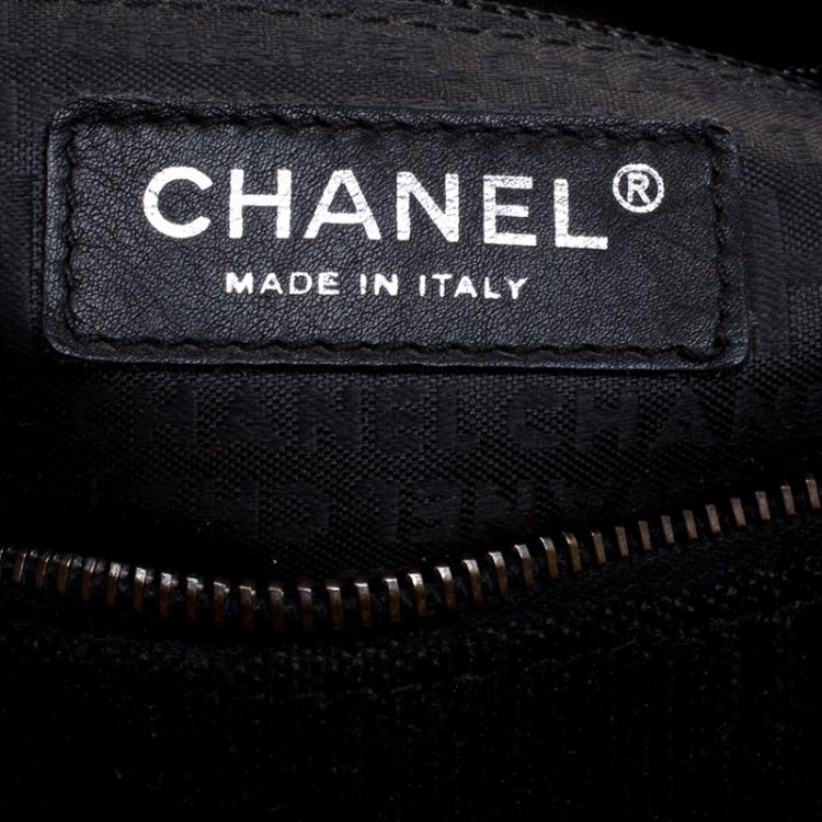 Pre Owned Chanel Black/Silver Denim Chain Print CC Satchel