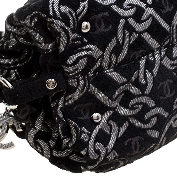 Pre Owned Chanel Black/Silver Denim Chain Print CC Satchel