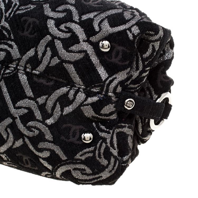 Pre Owned Chanel Black/Silver Denim Chain Print CC Satchel