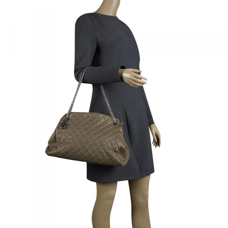 Pre Owned Chanel Khaki Quilted Leather Large Just Mademoiselle Bowling Bag