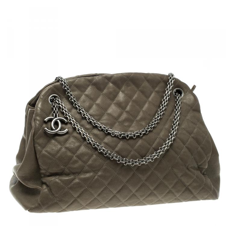 Pre Owned Chanel Khaki Quilted Leather Large Just Mademoiselle Bowling Bag