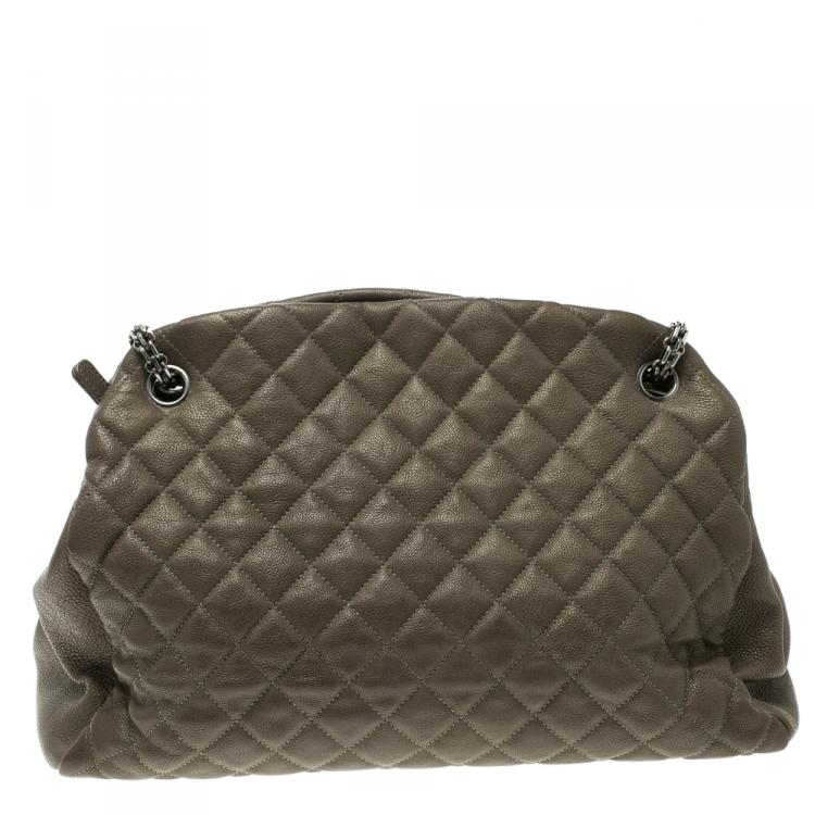 Pre Owned Chanel Khaki Quilted Leather Large Just Mademoiselle Bowling Bag