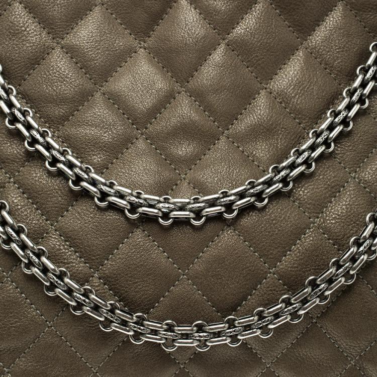 Pre Owned Chanel Khaki Quilted Leather Large Just Mademoiselle Bowling Bag