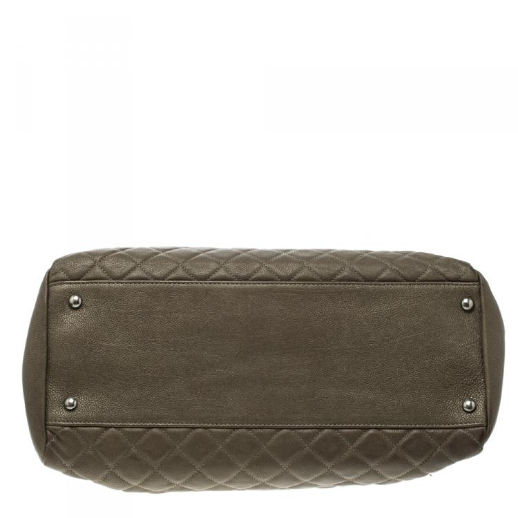 Pre Owned Chanel Khaki Quilted Leather Large Just Mademoiselle Bowling Bag