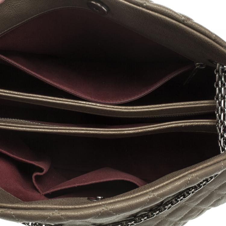 Pre Owned Chanel Khaki Quilted Leather Large Just Mademoiselle Bowling Bag
