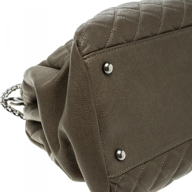 Pre Owned Chanel Khaki Quilted Leather Large Just Mademoiselle Bowling Bag