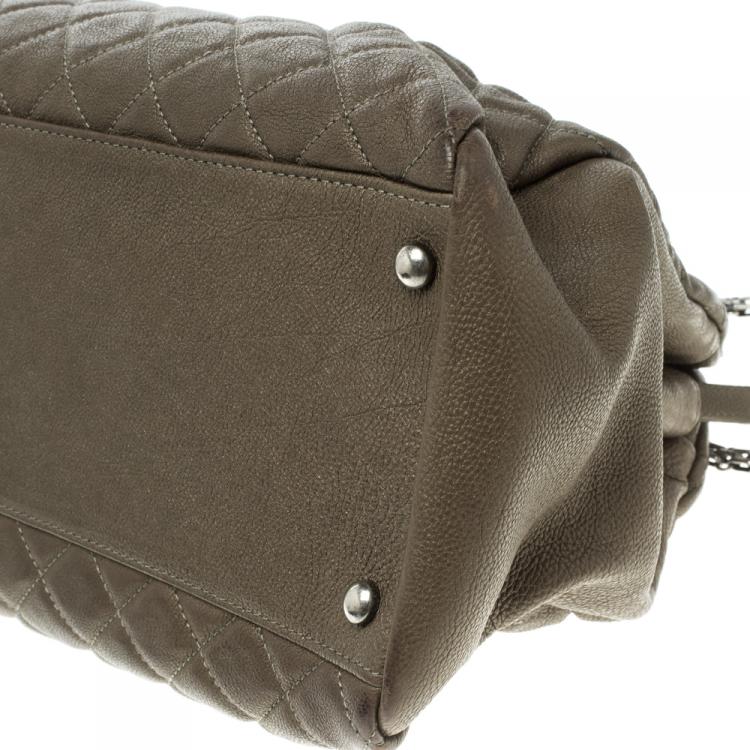 Pre Owned Chanel Khaki Quilted Leather Large Just Mademoiselle Bowling Bag
