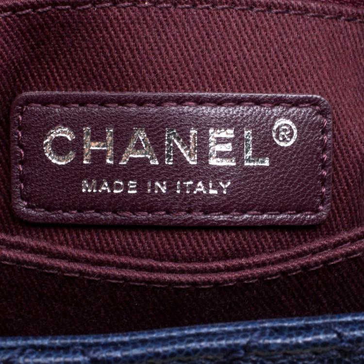 Pre Owned Chanel Navy Blue Quilted Caviar Leather Mini Coco Top Handle Bag