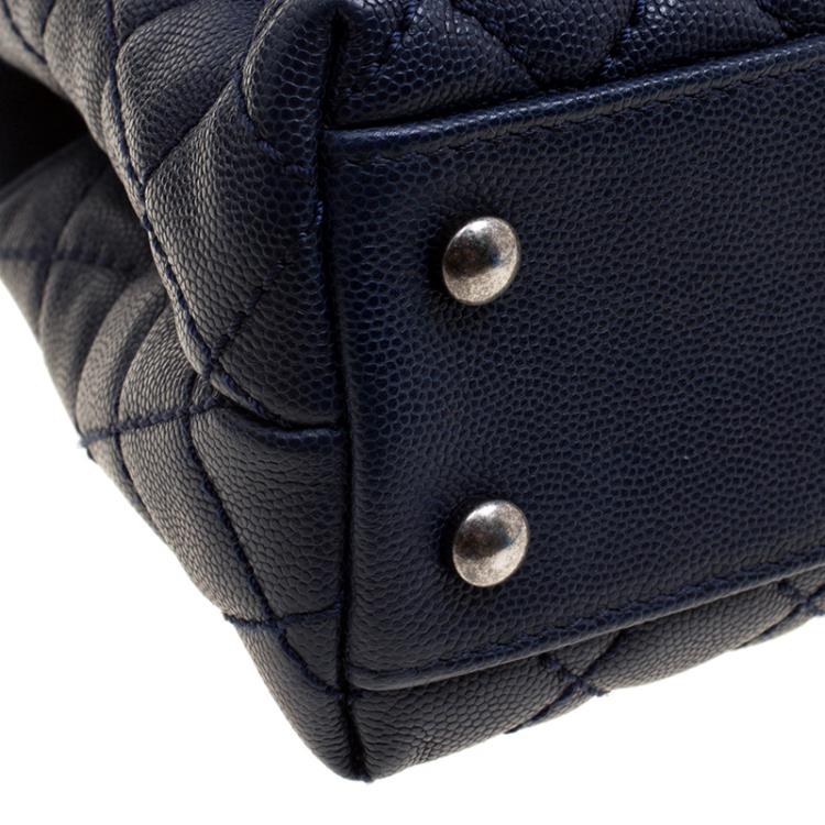 Pre Owned Chanel Navy Blue Quilted Caviar Leather Mini Coco Top Handle Bag