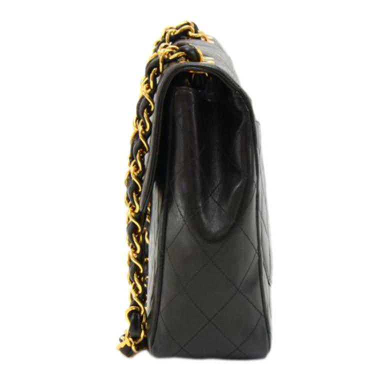 Pre Owned Chanel Black Quilted Leather Jumbo Vintage Classic Flap Bag