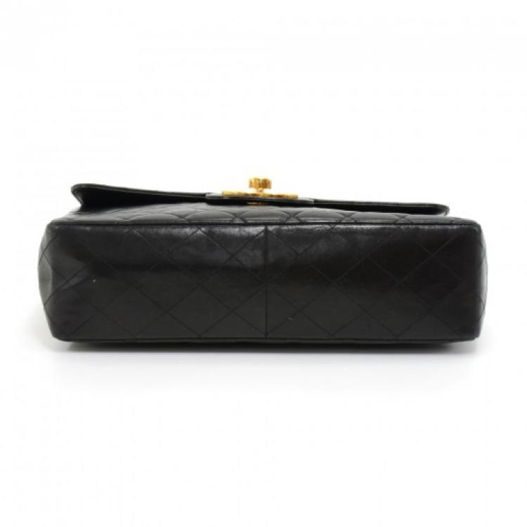 Pre Owned Chanel Black Quilted Leather Jumbo Vintage Classic Flap Bag