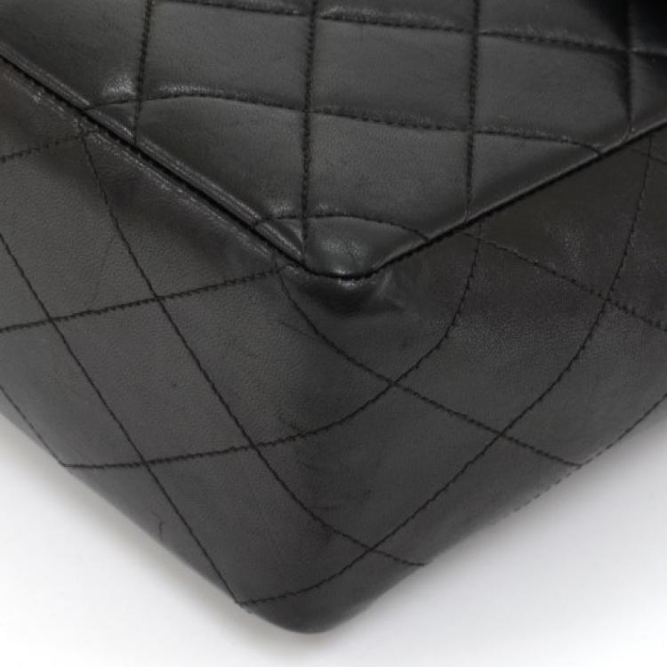 Pre Owned Chanel Black Quilted Leather Jumbo Vintage Classic Flap Bag