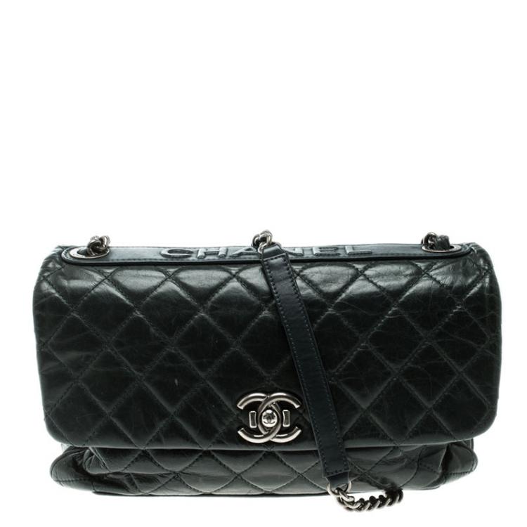 Pre Owned Chanel Dark Green Quilted Leather Classic Flap Shoulder Bag