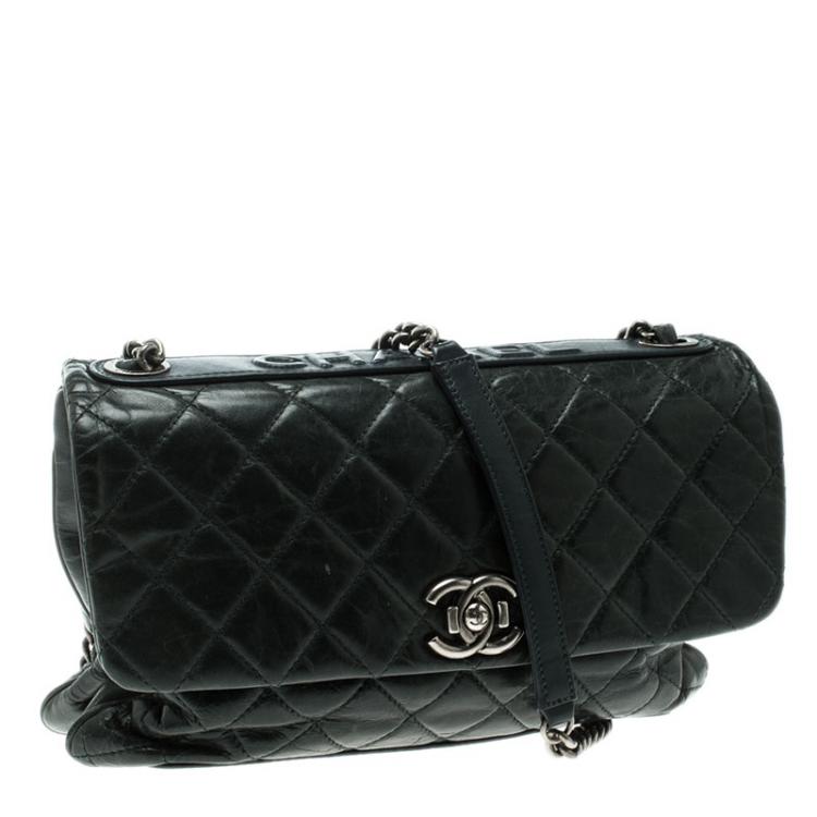 Pre Owned Chanel Dark Green Quilted Leather Classic Flap Shoulder Bag