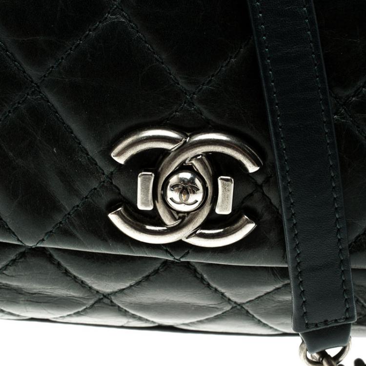 Pre Owned Chanel Dark Green Quilted Leather Classic Flap Shoulder Bag