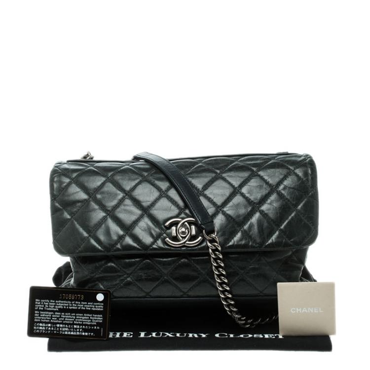 Pre Owned Chanel Dark Green Quilted Leather Classic Flap Shoulder Bag