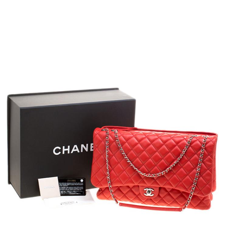 Pre Owned Chanel Red Quilted Leather Maxi 3 Classic Flap Bag