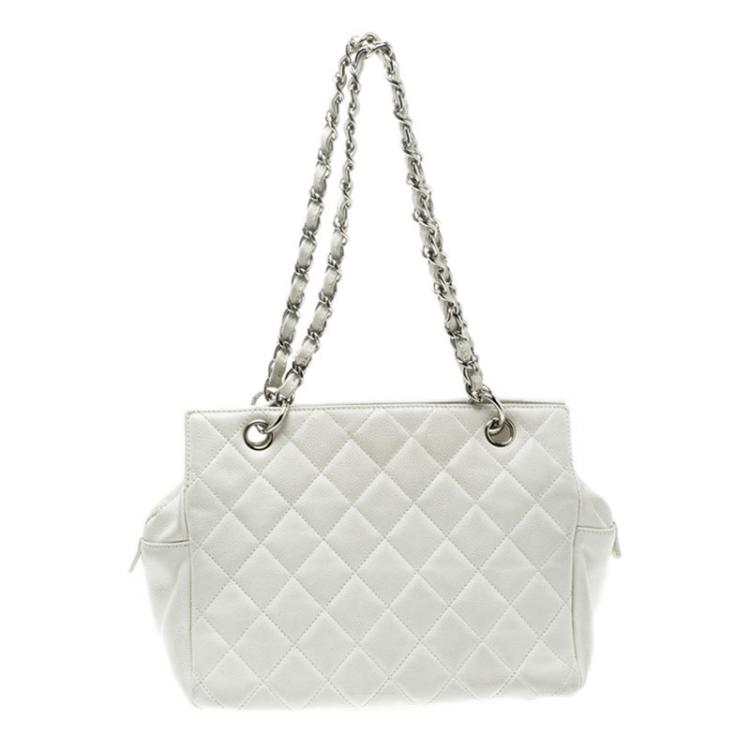Chanel White Quilted Caviar Leather Petite Timeless Shopper Tote Chanel ...