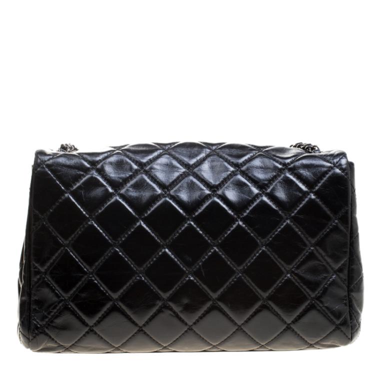 Pre Owned Chanel Black Quilted Leather Jumbo Classic Single Flap Bag