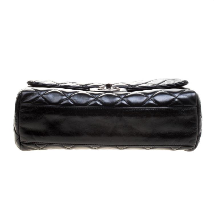 Pre Owned Chanel Black Quilted Leather Jumbo Classic Single Flap Bag