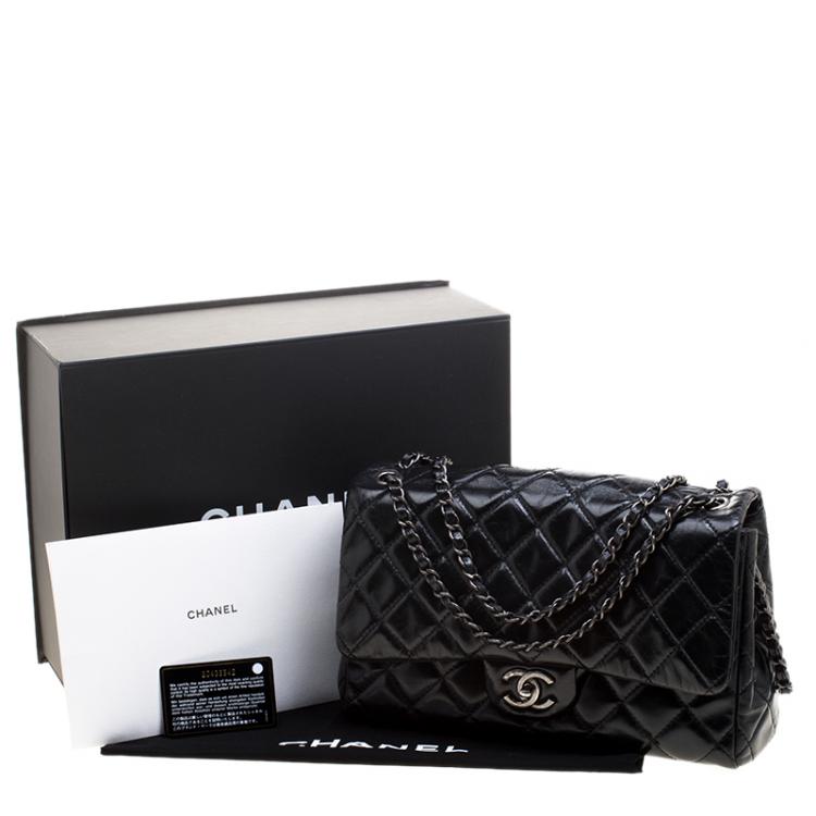 Pre Owned Chanel Black Quilted Leather Jumbo Classic Single Flap Bag