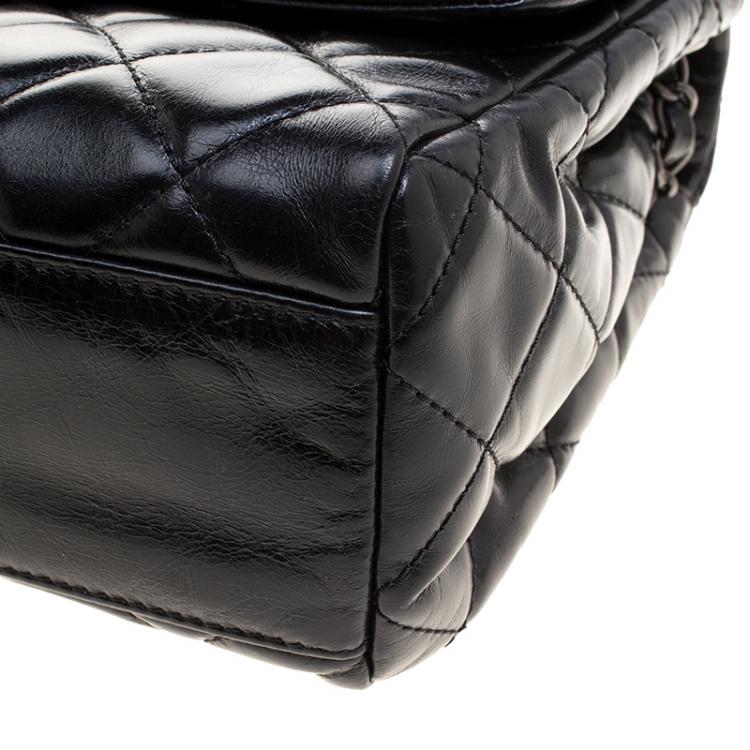 Pre Owned Chanel Black Quilted Leather Jumbo Classic Single Flap Bag