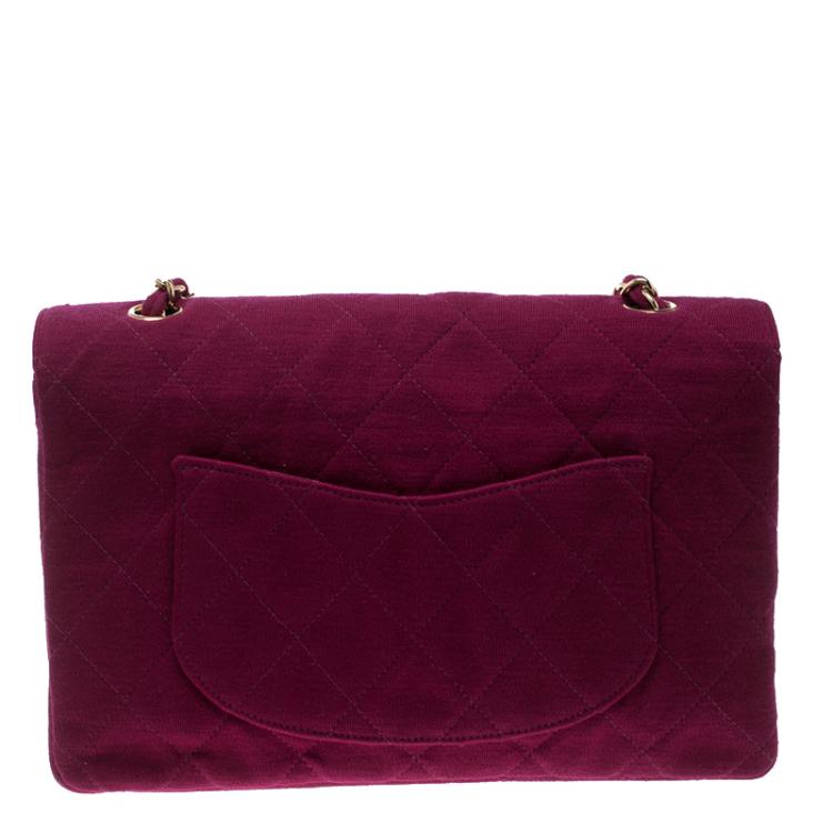 Pre Owned Chanel Magenta Quilted Jersey Medium Classic Single Flap Bag