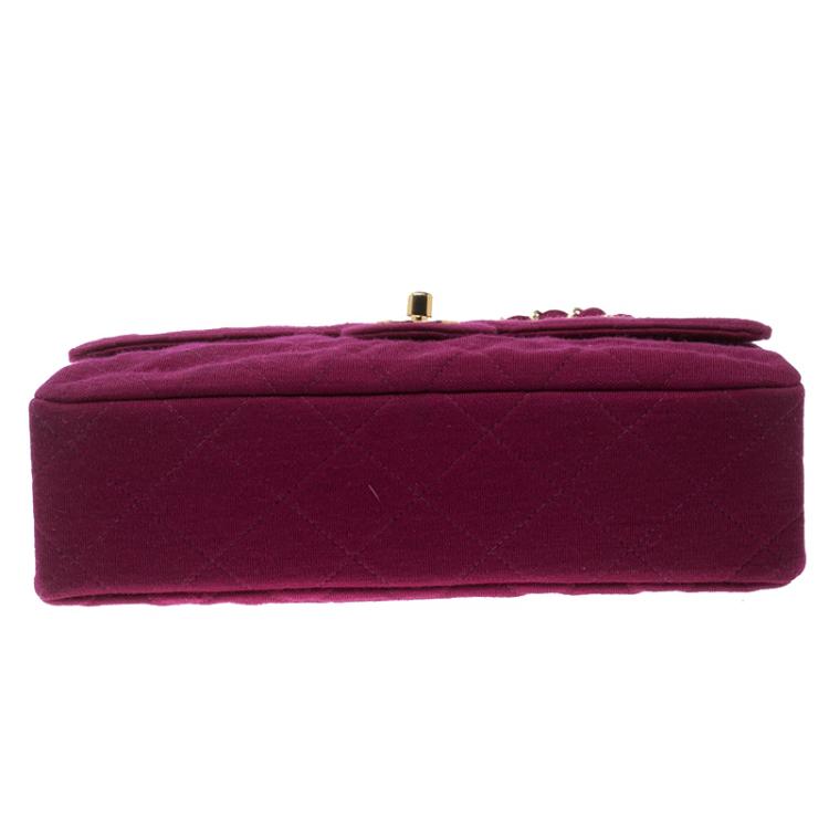 Pre Owned Chanel Magenta Quilted Jersey Medium Classic Single Flap Bag